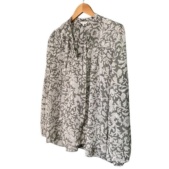 Lucky Brand Beaded Peasant Blouse Sage Green Size Large Tassel Tie Boho Y2K - Picture 5 of 10